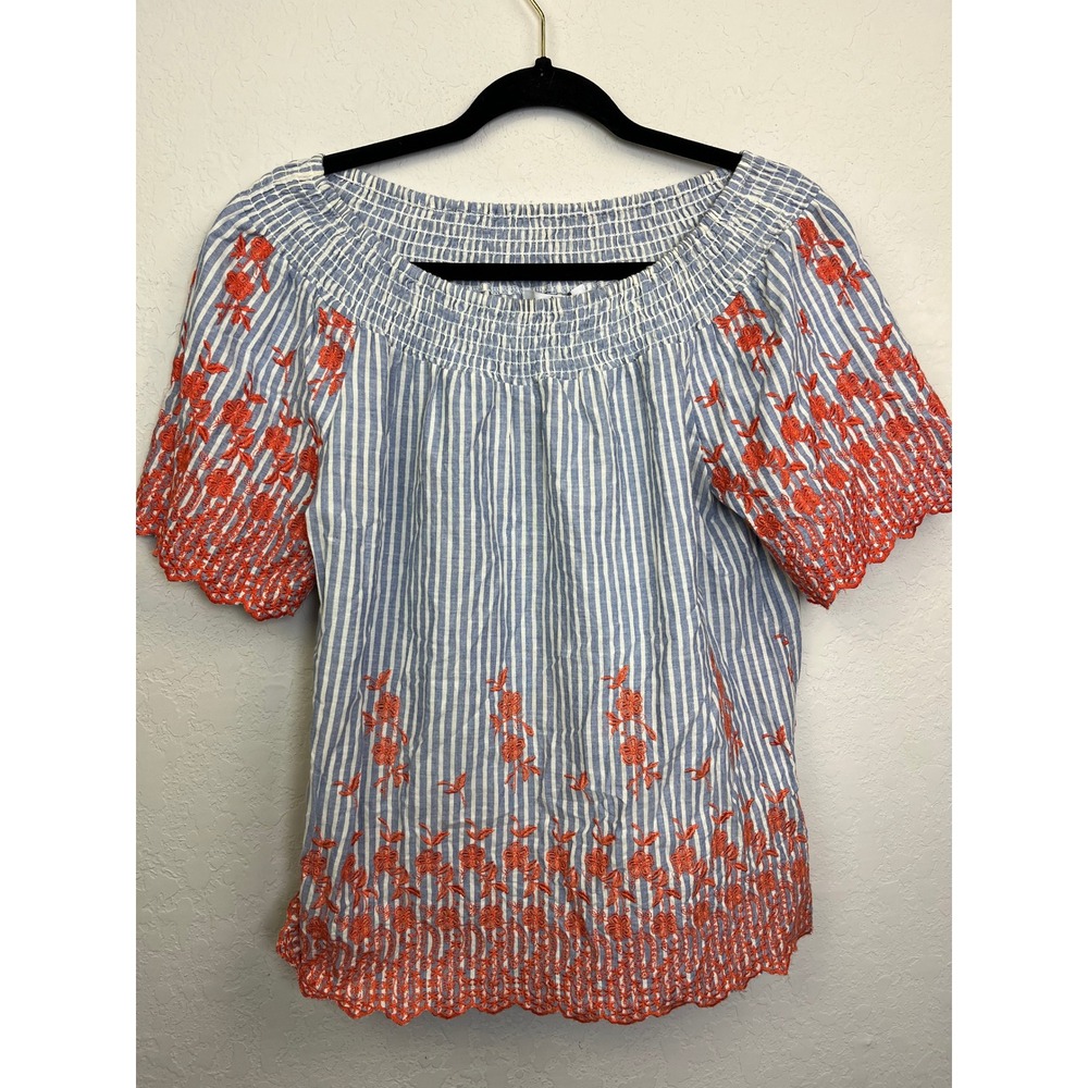 Fever Womens Tunic Stripe Embroidered Red Floral Off Shoulder Top M‎